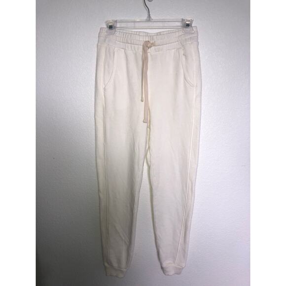Monrow Winter White Drawstring Joggers with Ribbed Leg Stripe - XS - Picture 1 of 7
